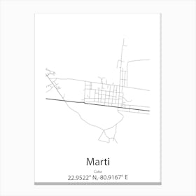 Marti,Cuba Minimalist Map Canvas Print