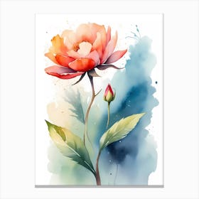 Watercolor Peony Flower Canvas Print