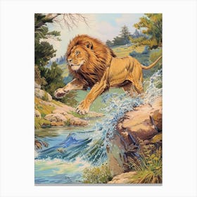 Barbary Lion Crossing A River Illustration 3 Canvas Print