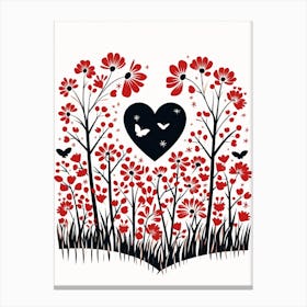 Heart Leaf Pattern Red & Black  2 Canvas Print