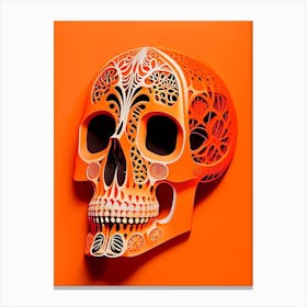 Skull With Intricate Linework Orange Matisse Style Canvas Print