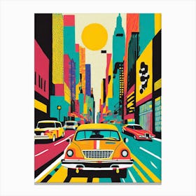 New York City Street, Taxis, Cars, Geometric Abstract Art 1 Canvas Print