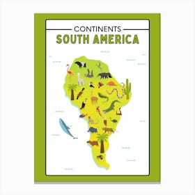 Continents South America Map animals Canvas Print