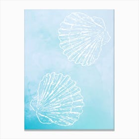 Seashells On Blue Watercolor Background Canvas Print