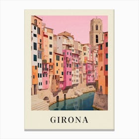 Girona Spain 4 Vintage Pink Travel Illustration Poster Canvas Print