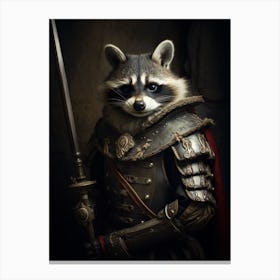 Vintage Portrait Of A Bahamian Raccoon Dressed As A Knight 3 Canvas Print