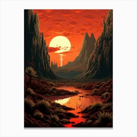 Volcanic Landscape Pixel Art 1 Canvas Print