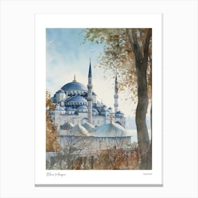 Blue Mosque, Istanbul 2 Watercolour Travel Poster Canvas Print