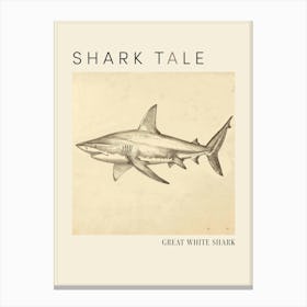 Great White Shark Vintage Illustration 4 Poster Canvas Print