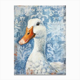 Duck On Blue Damask Canvas Print