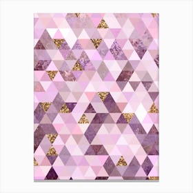 Abstract Triangle Geometric Pattern in Pink and Glitter Gold n.0010 Canvas Print