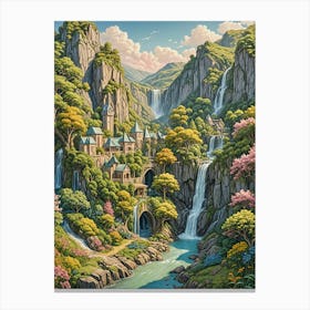 Fantasy Waterfall Village 1 Canvas Print