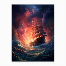 Ship In Stormy Sea Canvas Print