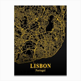 Lisbon Gold City Map 1 Canvas Print
