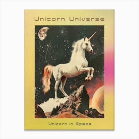 Unicorn In Space Retro Photo Poster Canvas Print