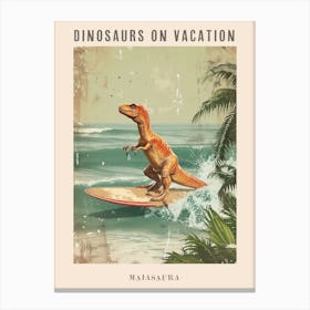 Vintage Maiasaura Dinosaur On A Surf Board 1 Poster Canvas Print