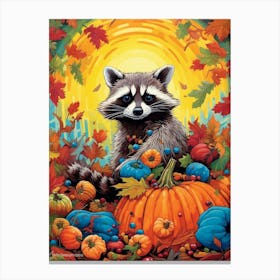 Raccoon Autumn Harvest 4 Canvas Print