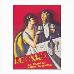 Couple at Cafe Drinking Sparkling Water, Vintage Poster Canvas Print