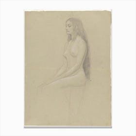 Seated Female Nude With Long Loose Hair To The Left, Gustav Klimt Canvas Print