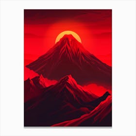 Red Sunset Over Mountains Canvas Print