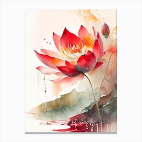 Red Lotus Storybook Watercolour 4 Canvas Print