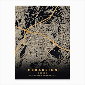 Heraklion Greece Black And Gold Map Canvas Print