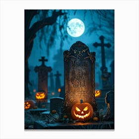 A Wooden Signboard Bathed In An Eerie Glow From A Full Moon Looming Ominously Above A Desolate Cem (5) Canvas Print