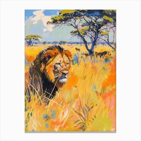 Southwest African Lion Hunting In The Savannah Fauvist Painting 2 Canvas Print