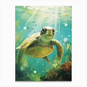 Green Turtle In Ocean Canvas Print