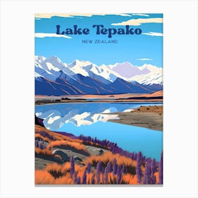 Lake Tepako New Zealand Seaside Travel Art Illustration Canvas Print