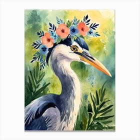 Heron With Flowers 2 Canvas Print