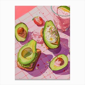 Pink Breakfast Food Avocado Toast And Smoothie 1 Canvas Print