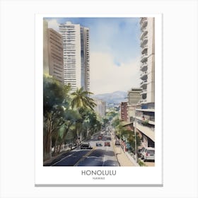 Honolulu 3 Watercolour Travel Poster Canvas Print