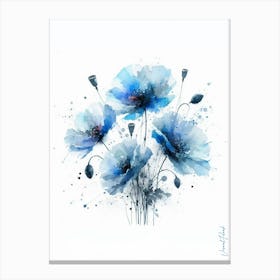 Blue Poppie Flowers Botanical Canvas Print