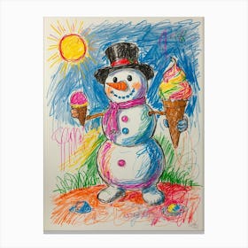 Snowman With Ice Cream Cones Canvas Print