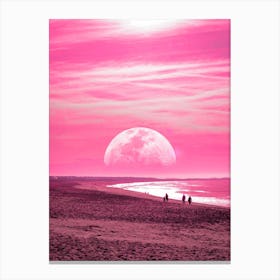 Pink Moon On The Beach Canvas Print