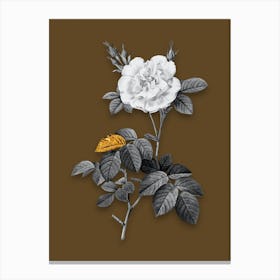 Vintage White Rose Black and White Gold Leaf Floral Art on Coffee Brown n.0550 Canvas Print