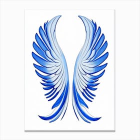 Angel Wings Symbol Blue And White Line Drawing Canvas Print