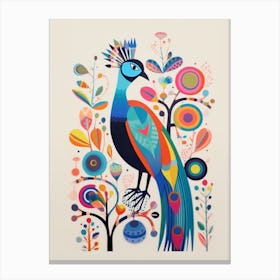 Colourful Scandi Bird Peacock 3 Canvas Print