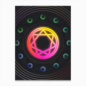 Neon Geometric Glyph in Pink and Yellow Circle Array on Black n.0256 Canvas Print