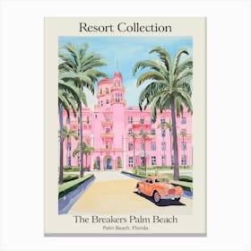 Poster Of The Breakers Palm Beach   Palm Beach, Florida   Resort Collection Storybook Illustration 4 Canvas Print
