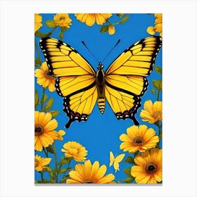 Butterfly On Daisies Canvas Print