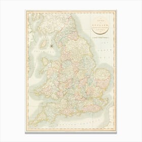 A New Map Of England (1811) Canvas Print