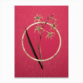 Gold Gladiolus Cuspidatus Glitter Ring Botanical Art on Viva Magenta n.0051 Canvas Print
