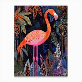Greater Flamingo And Philodendrons Boho Print 4 Canvas Print