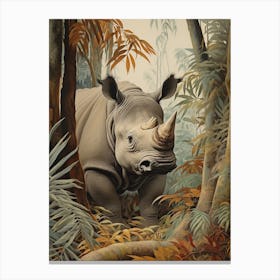 Rhino In The Forest With The Orange Leaves Canvas Print