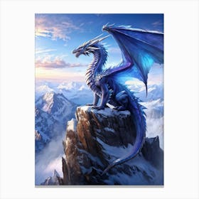 Iridescent Dragon Perched On A Jagged Mountain Peak Scales Catching Light Casting Prism Like Patte Canvas Print