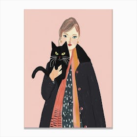 Illustration Of A Woman Holding A Cat 1 Canvas Print