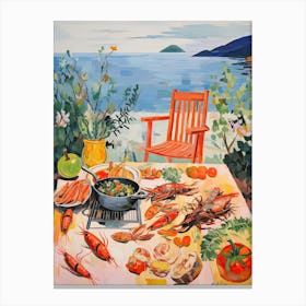 Mediterranean Seafood Lunch Summer Illustration  Canvas Print