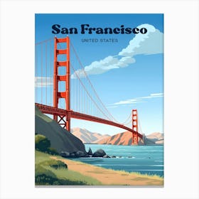 San Francisco USA Golden Gate Bridge Travel Illustration Canvas Print